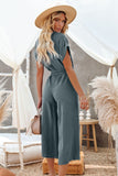 LC643609-5-S, LC643609-5-M, LC643609-5-L, LC643609-5-XL, LC643609-5-2XL, Blue Women's Casual Long Pants Romper V Neck Pocketed Jumpsuit