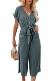 LC643609-5-S, LC643609-5-M, LC643609-5-L, LC643609-5-XL, LC643609-5-2XL, Blue Women's Casual Long Pants Romper V Neck Pocketed Jumpsuit