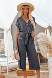 LC643609-11-S, LC643609-11-M, LC643609-11-L, LC643609-11-XL, LC643609-11-2XL, Gray Women's Casual Long Pants Romper V Neck Pocketed Jumpsuit