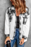 LC8512482-1-S, LC8512482-1-M, LC8512482-1-L, LC8512482-1-XL, LC8512482-1-2XL, White Women's Button Down Pocket Coat Plaid Shacket