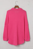 LC2552552-10-S, LC2552552-10-M, LC2552552-10-L, LC2552552-10-XL, LC2552552-10-2XL, Pink Womens Waffle Knit Shacket Jacket Button Up Casual Blouse Shirt with Pockets