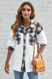 LC8512482-1-S, LC8512482-1-M, LC8512482-1-L, LC8512482-1-XL, LC8512482-1-2XL, White Women's Button Down Pocket Coat Plaid Shacket