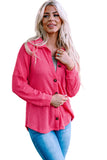 LC2552552-10-S, LC2552552-10-M, LC2552552-10-L, LC2552552-10-XL, LC2552552-10-2XL, Pink Womens Waffle Knit Shacket Jacket Button Up Casual Blouse Shirt with Pockets