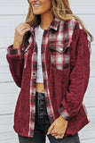 LC8512482-3-S, LC8512482-3-M, LC8512482-3-L, LC8512482-3-XL, LC8512482-3-2XL, Red Women's Button Down Pocket Coat Plaid Shacket