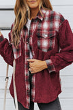 LC8512482-3-S, LC8512482-3-M, LC8512482-3-L, LC8512482-3-XL, LC8512482-3-2XL, Red Women's Button Down Pocket Coat Plaid Shacket