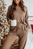 LC15306-16-S, LC15306-16-M, LC15306-16-L, LC15306-16-XL, LC15306-16-2XL, Khaki Women's Long Sleeve Sweatsuit Set Pullover and Jogger Pants Lounge Set