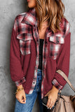 LC8512482-3-S, LC8512482-3-M, LC8512482-3-L, LC8512482-3-XL, LC8512482-3-2XL, Red Women's Button Down Pocket Coat Plaid Shacket