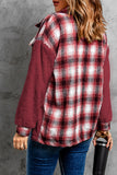 LC8512482-3-S, LC8512482-3-M, LC8512482-3-L, LC8512482-3-XL, LC8512482-3-2XL, Red Women's Button Down Pocket Coat Plaid Shacket