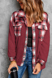 LC8512482-3-S, LC8512482-3-M, LC8512482-3-L, LC8512482-3-XL, LC8512482-3-2XL, Red Women's Button Down Pocket Coat Plaid Shacket