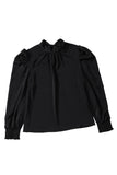 LC25115398-2-S, LC25115398-2-M, LC25115398-2-L, LC25115398-2-XL, LC25115398-2-2XL, Black Mock Neck Puff Long Sleeve Blouses Chiffon Casual Loose Shirts Tops