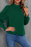 LC25115398-9-S, LC25115398-9-M, LC25115398-9-L, LC25115398-9-XL, LC25115398-9-2XL, Green Mock Neck Puff Long Sleeve Blouses Chiffon Casual Loose Shirts Tops