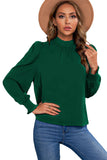 LC25115398-9-S, LC25115398-9-M, LC25115398-9-L, LC25115398-9-XL, LC25115398-9-2XL, Green Mock Neck Puff Long Sleeve Blouses Chiffon Casual Loose Shirts Tops