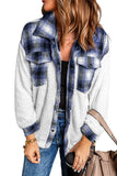 LC8512482-5-S, LC8512482-5-M, LC8512482-5-L, LC8512482-5-XL, LC8512482-5-2XL, Blue Women's Button Down Pocket Coat Plaid Shacket