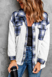 LC8512482-5-S, LC8512482-5-M, LC8512482-5-L, LC8512482-5-XL, LC8512482-5-2XL, Blue Women's Button Down Pocket Coat Plaid Shacket