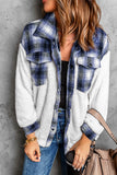 LC8512482-5-S, LC8512482-5-M, LC8512482-5-L, LC8512482-5-XL, LC8512482-5-2XL, Blue Women's Button Down Pocket Coat Plaid Shacket