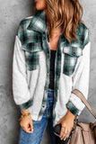 LC8512482-9-S, LC8512482-9-M, LC8512482-9-L, LC8512482-9-XL, LC8512482-9-2XL, Green Women's Button Down Pocket Coat Plaid Shacket