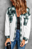 LC8512482-9-S, LC8512482-9-M, LC8512482-9-L, LC8512482-9-XL, LC8512482-9-2XL, Green Women's Button Down Pocket Coat Plaid Shacket