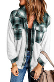 LC8512482-9-S, LC8512482-9-M, LC8512482-9-L, LC8512482-9-XL, LC8512482-9-2XL, Green Women's Button Down Pocket Coat Plaid Shacket