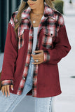 LC8512482-3-S, LC8512482-3-M, LC8512482-3-L, LC8512482-3-XL, LC8512482-3-2XL, Red Women's Button Down Pocket Coat Plaid Shacket