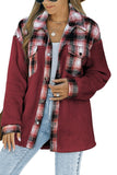 LC8512482-3-S, LC8512482-3-M, LC8512482-3-L, LC8512482-3-XL, LC8512482-3-2XL, Red Women's Button Down Pocket Coat Plaid Shacket