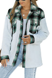 LC8512482-9-S, LC8512482-9-M, LC8512482-9-L, LC8512482-9-XL, LC8512482-9-2XL, Green Women's Button Down Pocket Coat Plaid Shacket