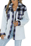 LC8512482-5-S, LC8512482-5-M, LC8512482-5-L, LC8512482-5-XL, LC8512482-5-2XL, Blue Women's Button Down Pocket Coat Plaid Shacket