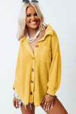 LC2552552-7-S, LC2552552-7-M, LC2552552-7-L, LC2552552-7-XL, LC2552552-7-2XL, Yellow Womens Waffle Knit Shacket Jacket Button Up Casual Blouse Shirt with Pockets