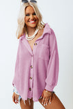 LC2552552-8-S, LC2552552-8-M, LC2552552-8-L, LC2552552-8-XL, LC2552552-8-2XL, Purple Womens Waffle Knit Shacket Jacket Button Up Casual Blouse Shirt with Pockets