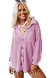 LC2552552-8-S, LC2552552-8-M, LC2552552-8-L, LC2552552-8-XL, LC2552552-8-2XL, Purple Womens Waffle Knit Shacket Jacket Button Up Casual Blouse Shirt with Pockets