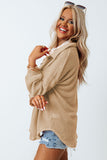 LC2552552-16-S, LC2552552-16-M, LC2552552-16-L, LC2552552-16-XL, LC2552552-16-2XL, Khaki Womens Waffle Knit Shacket Jacket Button Up Casual Blouse Shirt with Pockets