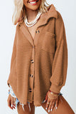 LC2552552-17-S, LC2552552-17-M, LC2552552-17-L, LC2552552-17-XL, LC2552552-17-2XL, Brown Womens Waffle Knit Shacket Jacket Button Up Casual Blouse Shirt with Pockets