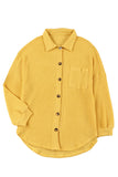 LC2552552-7-S, LC2552552-7-M, LC2552552-7-L, LC2552552-7-XL, LC2552552-7-2XL, Yellow Womens Waffle Knit Shacket Jacket Button Up Casual Blouse Shirt with Pockets