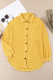 LC2552552-7-S, LC2552552-7-M, LC2552552-7-L, LC2552552-7-XL, LC2552552-7-2XL, Yellow Womens Waffle Knit Shacket Jacket Button Up Casual Blouse Shirt with Pockets