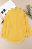 LC2552552-7-S, LC2552552-7-M, LC2552552-7-L, LC2552552-7-XL, LC2552552-7-2XL, Yellow Womens Waffle Knit Shacket Jacket Button Up Casual Blouse Shirt with Pockets