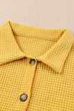 LC2552552-7-S, LC2552552-7-M, LC2552552-7-L, LC2552552-7-XL, LC2552552-7-2XL, Yellow Womens Waffle Knit Shacket Jacket Button Up Casual Blouse Shirt with Pockets