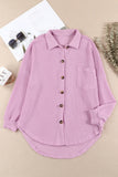 LC2552552-8-S, LC2552552-8-M, LC2552552-8-L, LC2552552-8-XL, LC2552552-8-2XL, Purple Womens Waffle Knit Shacket Jacket Button Up Casual Blouse Shirt with Pockets