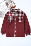 LC8512482-3-S, LC8512482-3-M, LC8512482-3-L, LC8512482-3-XL, LC8512482-3-2XL, Red Women's Button Down Pocket Coat Plaid Shacket