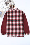 LC8512482-3-S, LC8512482-3-M, LC8512482-3-L, LC8512482-3-XL, LC8512482-3-2XL, Red Women's Button Down Pocket Coat Plaid Shacket