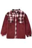 LC8512482-3-S, LC8512482-3-M, LC8512482-3-L, LC8512482-3-XL, LC8512482-3-2XL, Red Women's Button Down Pocket Coat Plaid Shacket