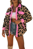 LC854211-20-S, LC854211-20-M, LC854211-20-L, LC854211-20-XL, LC854211-20-2XL, Women's Womens Leopard Contrast Oversized Teddy Shacket