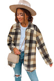 LC8511482-2-S, LC8511482-2-M, LC8511482-2-L, LC8511482-2-XL, LC8511482-2-2XL, Black Women's Flannel Plaid Jacket Long Sleeve Buttoned Shirts Coats Shacket