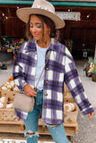 LC8511482-8-S, LC8511482-8-M, LC8511482-8-L, LC8511482-8-XL, LC8511482-8-2XL, Purple Women's Flannel Plaid Jacket Long Sleeve Buttoned Shirts Coats Shacket