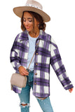 LC8511482-8-S, LC8511482-8-M, LC8511482-8-L, LC8511482-8-XL, LC8511482-8-2XL, Purple Women's Flannel Plaid Jacket Long Sleeve Buttoned Shirts Coats Shacket