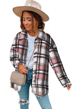 LC8511482-10-S, LC8511482-10-M, LC8511482-10-L, LC8511482-10-XL, LC8511482-10-2XL, Pink Women's Flannel Plaid Jacket Long Sleeve Buttoned Shirts Coats Shacket