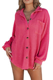 LC2552552-10-S, LC2552552-10-M, LC2552552-10-L, LC2552552-10-XL, LC2552552-10-2XL, Pink Womens Waffle Knit Shacket Jacket Button Up Casual Blouse Shirt with Pockets