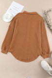 LC2552552-17-S, LC2552552-17-M, LC2552552-17-L, LC2552552-17-XL, LC2552552-17-2XL, Brown Womens Waffle Knit Shacket Jacket Button Up Casual Blouse Shirt with Pockets