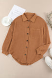 LC2552552-17-S, LC2552552-17-M, LC2552552-17-L, LC2552552-17-XL, LC2552552-17-2XL, Brown Womens Waffle Knit Shacket Jacket Button Up Casual Blouse Shirt with Pockets