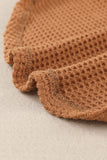 LC2552552-17-S, LC2552552-17-M, LC2552552-17-L, LC2552552-17-XL, LC2552552-17-2XL, Brown Womens Waffle Knit Shacket Jacket Button Up Casual Blouse Shirt with Pockets