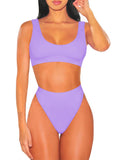 PSW6565-108-L, PSW6565-108-M, PSW6565-108-S, PSW6565-108-XL, Purple Women's Push Up Two Piece Cheeky High Cut Swimsuit Bathing Suit Set