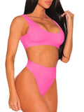 PSW6565-1010-L, PSW6565-1010-M, PSW6565-1010-S, PSW6565-1010-XL, Pink Women's Push Up Two Piece Cheeky High Cut Swimsuit Bathing Suit Set